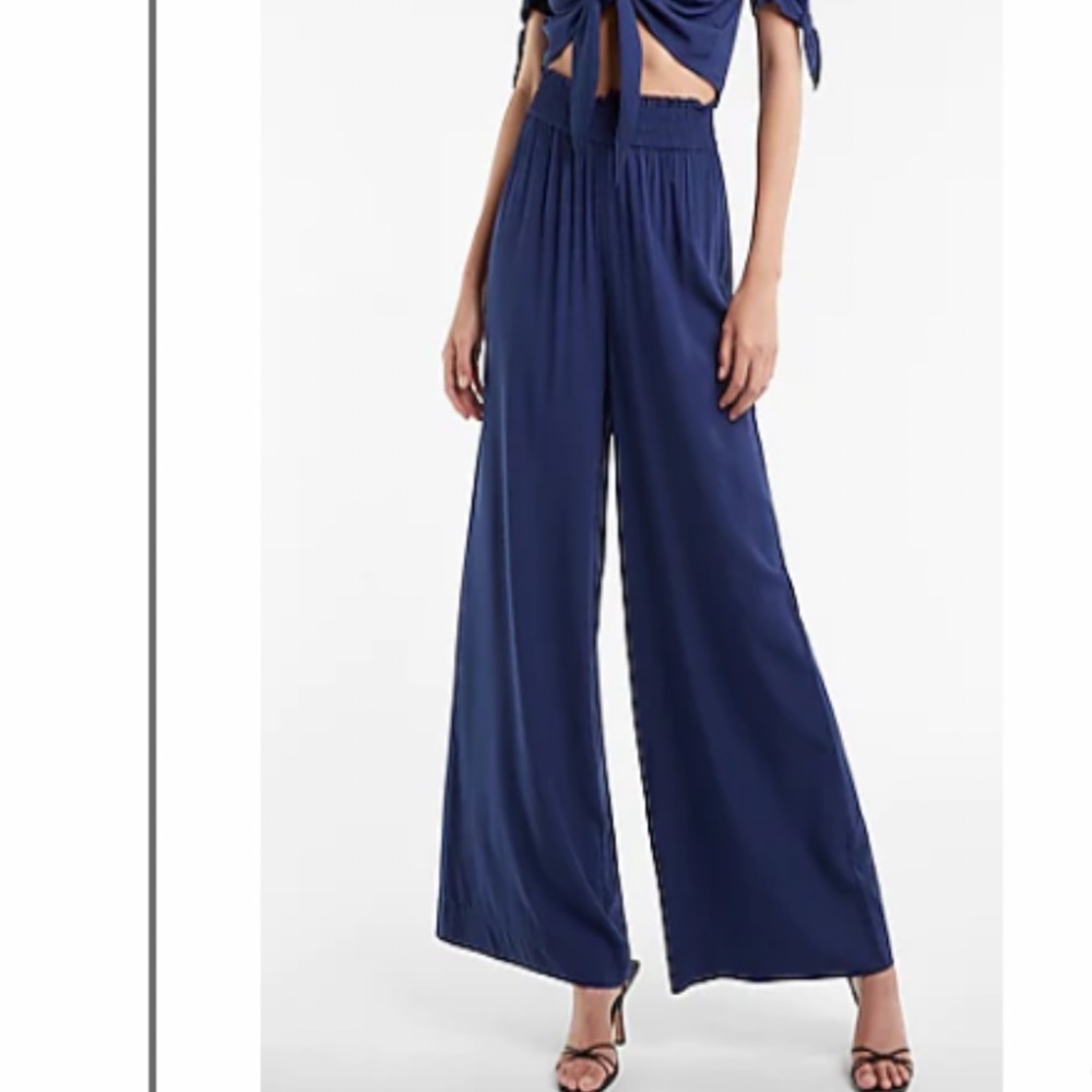 Express Super High Waist Wide Leg Pant - Dark Blue - Size XL - NWT - Navy Blue